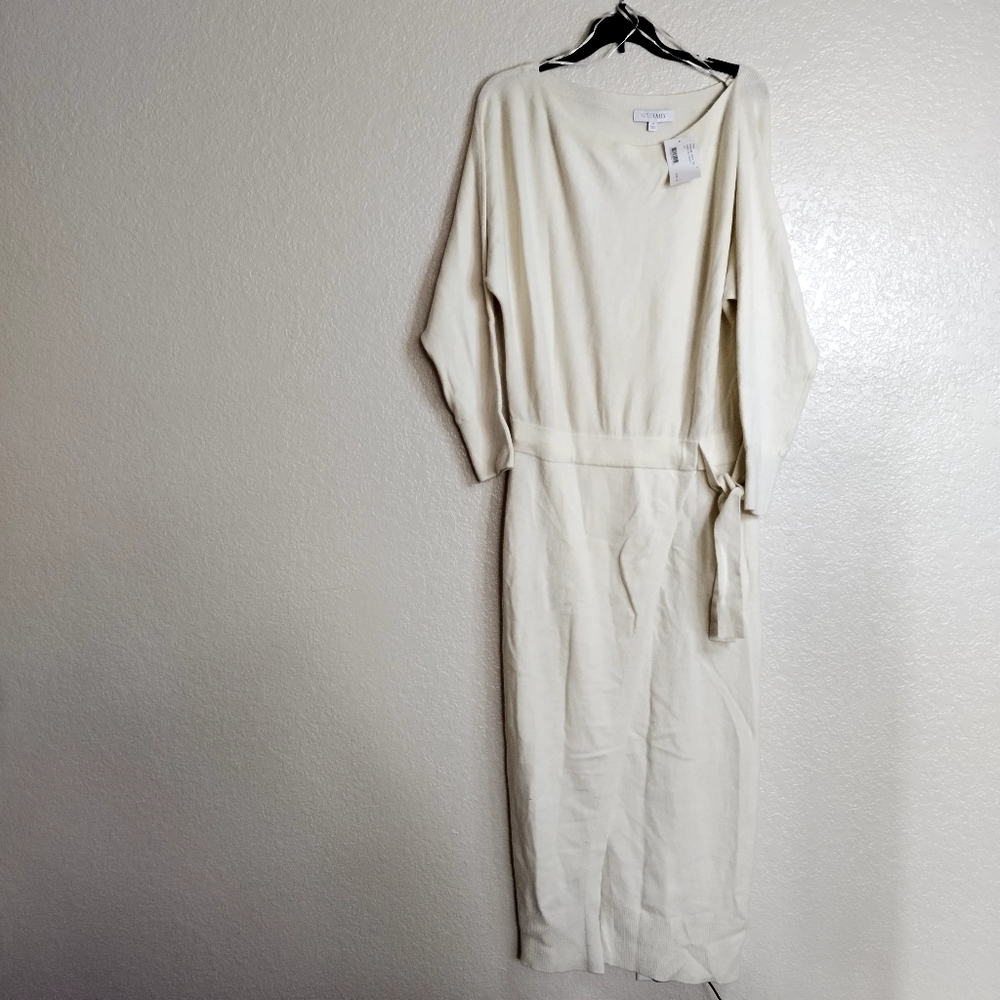 NWT Intermix Rosalee One Shoulder Sweater Dress Ivory Sz M - Picture 2 of 11